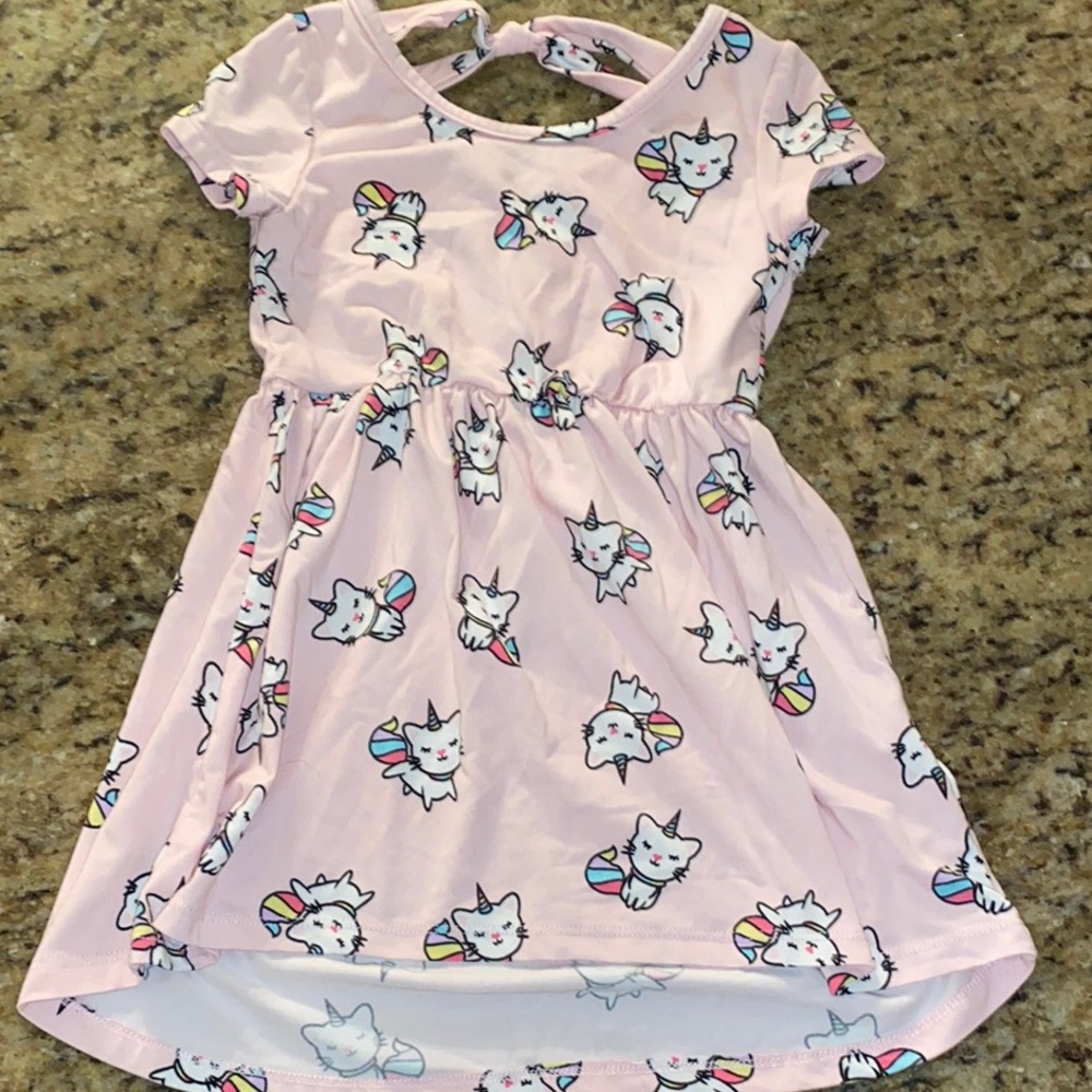 Pink Casual Sundress with Cat Print and Crew Neck